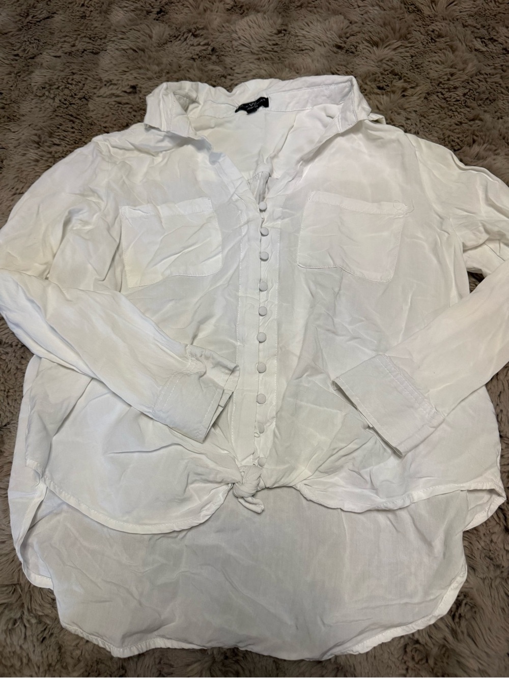 White Long-Sleeve Button-Front Women’s Shirt